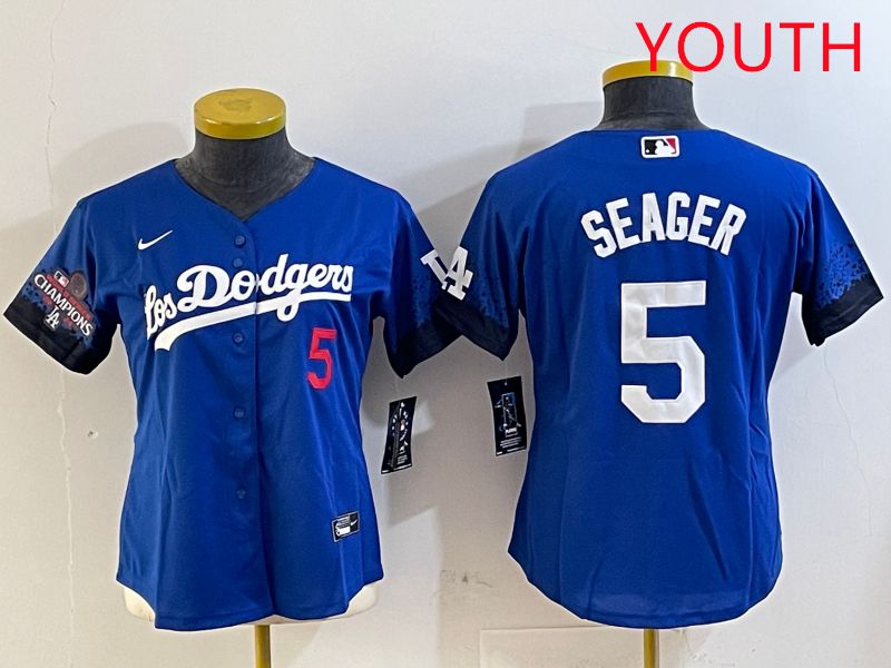 Youth Los Angeles Dodgers 5 Seager Blue City Edition 2025 Nike MLB Jersey style 2